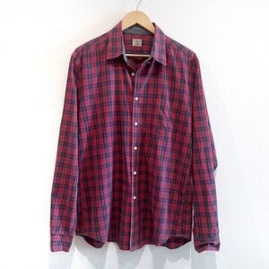 J. Crew Mens Long Sleeve Button-Down Shirt Green Red Plaid 100% Cotton Size L